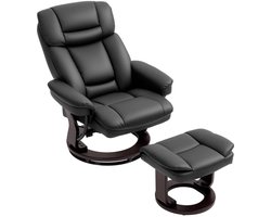 Relaxfauteuil met Voetenbank - Gestoffeerde Fauteuil - Moderne Relaxstoel - Kantelbaar tot 130° - Verstelbare Rugleuning - 360° Draaibaar - tot 150 kg - Relaxstoel - Ligstoel - TV Stoel - Loungestoel - Leesstoel - Zwart