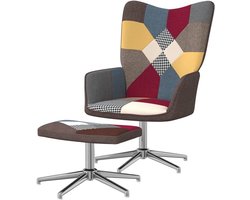 Relaxfauteuil met voetenbank - Leunstoel patchwork - Ontspannen Zitten - 360 Graden Draaibaar - 1 stuk - Multicolor