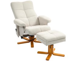 Relaxfauteuil met Voetenbank - Massagestoel - Fauteuil - Moderne Relaxstoel - Kantelbaar tot 145° - Verstelbare Rugleuning - 360° Draaibaar - tot 120 kg - met Afstandsbediening - Relaxstoel - Ligstoel - TV Stoel - Loungestoel - Leesstoel - Crèmewit