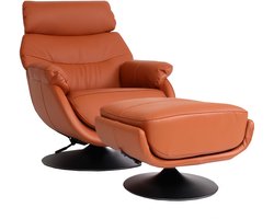 Relaxfauteuil met voetenbank MCW-K99, tv-fauteuil, kantelfunctie, draaibaar, metaal, echt leer/kunstleer ~ bruin