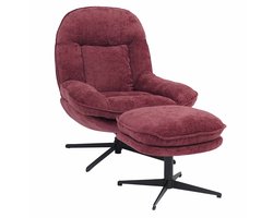 Relaxfauteuil met voetenbank MCW-P32, tv-fauteuil Nosag-vering, draaibaar Metaal Stof/textiel Chenille (370 g/m²) ~ bes