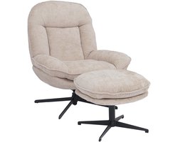 Relaxfauteuil met voetenbank MCW-P32, tv-fauteuil Nosag-vering, draaibaar Metaal Stof/textiel Chenille (370 g/m²) ~ crème