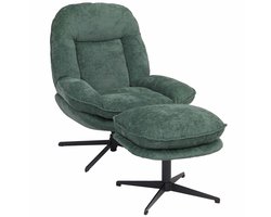 Relaxfauteuil met voetenbank MCW-P32, tv-fauteuil Nosag-vering, draaibaar Metaal Stof/textiel Chenille (370 g/m²) ~ groen