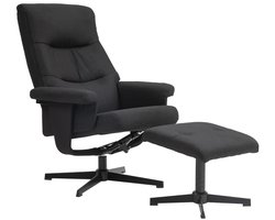Relaxfauteuil met Voetenbank - Moderne Relaxstoel - 360° Draaibaar - Kantelbaar tot 135° - Verstelbare Rugleuning - tot 150 kg - Relaxstoel - Ligstoel - TV Stoel - Loungestoel - Leesstoel - Fluweellook - Zwart