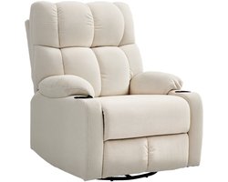 Relaxfauteuil met voetensteun - draaifunctie - tot 150 kg - stalen frame - 88x96x108 cm - beige