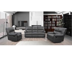 Relaxfauteuil relaxstoel verstelbaar bank "Lincoln" - 197 x 89 x 103 cm - 3 zits - Grijs