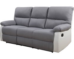 Relaxfauteuil relaxstoel verstelbaar bank "Lincoln" - 197 x 89 x 103 cm - 3 zits - Wit / Lichtgrijs