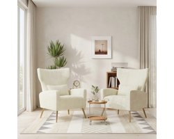 Relaxfauteuil Set van 2 103x69x58 cm – Fluwelen Fauteuil met Hoofdkussen & Gouden Metalen Poten – Oorfauteuil / Televisiestoel / Lounge Stoel – Beige – Urbanhome