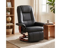 Relaxfauteuil - tv - stoel - loungestoel - kunstleer - 360° draaibaar - 145° kantelbaar - zwart - 78 x 87 x 100 cm