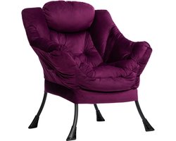Relaxfauteuil voor Woonkamer en Slaapkamer - Lounge Stoel met Armleuningen - Lezen Stoel Accent Fauteuil met Stalen Frame - Paarse Comfort Stoel