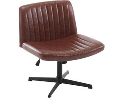 Relaxfauteuil zonder armleuningen, bureaustoel, draaistoel, ergonomische stoel, kunstleren stoel, in hoogte verstelbaar, 360° draaibaar, gestoffeerde stoel met schommelfunctie, bruin