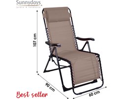 Relaxstoel - 5 Posities - Opklapbaar - Metaal - Textilene - Taupe