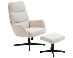 Relaxstoel 75×66×99 cm Beige Metaal Hoge rugleuning fauteuil armstoel bureaustoel met voetensteun Eenvoudig ontwerp Praktisch en stijlvol Voor woonkamer slaapkamer lezen en ontspannen