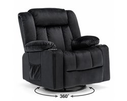 Relaxstoel – Draaibare Relaxfauteuil – Voetensteun – Bekerhouders – Zwart