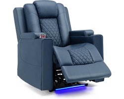 Relaxstoel Elektrische Televisiestoel Relaxstoel Ligstoel met LED Ligfunctie Gestoffeerde Stoel Kunstleer, Verstelbaar, Enkele Ligstoel Voor Woonkamer, Slaapkamer, Blauw