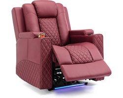 Relaxstoel Elektrische Televisiestoel Relaxstoel Ligstoel met LED Ligfunctie Gestoffeerde Stoel Kunstleer, Verstelbaar, Enkele Ligstoel Voor Woonkamer, Slaapkamer, Rood