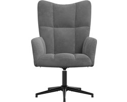 Relaxstoel – Fauteuil – Lounge Chair – Draaifauteuil – Zithoekstoel – Donkergrijs Fluweel – 360 Graden Draaibaar – Stalen Frame Met Kruisvoet