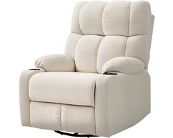 Relaxstoel – Fauteuil – TV Stoel – Ligstoel – Draaistoel – Verstelbare Rugleuning tot 135° – Ademend Linnenlook Beige