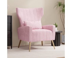 Relaxstoel Fluweel - Oorfauteuil Bank - Ontspannen Lezen - Gouden Metalen Poten - 69x69x58cm - Roze