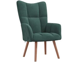 Relaxstoel Fluweel - Oorfauteuil Loungestoel - Ontspannen Zitten - Stabiel Stalen Frame - 615 x 69 x 955 cm - Donkergroen