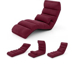 Relaxstoel inklapbaar - Vloerstoel ligstoel - Ontspannen lezen gamen - Verstelbare rug en steun - 175 x 55 cm - Rood