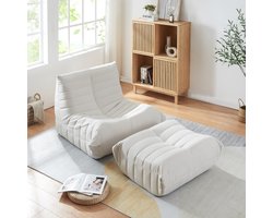 Relaxstoel Kodsø lounge fauteuil met voetenbank microvezel beige [en.casa]