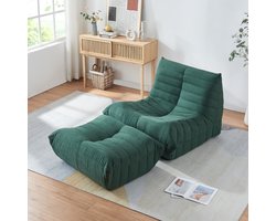 Relaxstoel Kodsø lounge fauteuil met voetenbank microvezel groen [en.casa]