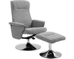 Relaxstoel - kruk - televisiestoel - polyester - hout - 135° kantelbaar - 360° draaibaar - met voetpedaal - stoel van stof voor één persoon - grijs