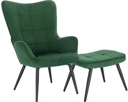 Relaxstoel leunstoelen vintage retro stoel gestoffeerde stoel met kruk televisiestoel oor-fauteuil corduroy groen