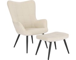 Relaxstoel leunstoelen vintage retro stoel gestoffeerde stoel met kruk televisiestoel oorfauteuil corduroy wit SKS28cm