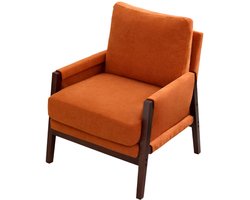Relaxstoel – Loungestoel – Fauteuil – Leesstoel – Relaxfauteuil – Zitstoel – Chenillestof Bekleding – Massief Houten Frame - 76.5 x 83 x 95.5 cm - Oranje