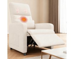 Relaxstoel Massagestoel Elektrisch, Verstelbare TV Fauteuil met Ligfunctie, Massage en Verwarming, Enkel Zitbank, Voor Woonkamer, Slaapkamer, Leeshoek, Wit