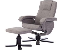Relaxstoel met kruk - Draaistoel fauteuil - Ontspannen zitten - Verstelbare rugleuning - 75 x 95 x 68 cm - Grijs
