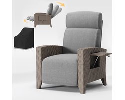 Relaxstoel met ligfunctie voor buiten - Verstelbare en weerbestendige tuinstoel in rotan met kussen