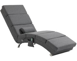 Relaxstoel met Massagefunctie – Elektrische Inklapbare Loungestoel met Afstandsbediening – 5 Massage Modi & Kussen – Hoge Rugleuning – Donkergrijs