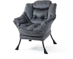 Relaxstoel Met Metalen Frame - Luie Stoel Met Zijvak - Ergonomische Neksteun - Hoge Dichtheid Schuim - 8,5kg - Woonkamer En Balkon - 75x80x85cm