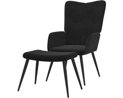 Relaxstoel met voetenbank - Fauteuil Loungestoel - Ontspannen Zitten - Geknoopt Rugleuning Design - 1 stuk - Zwart