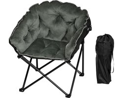 Relaxstoel, opvouwbare woonkamerstoel voor woonkamer, slaapkamer met metalen poten, opbergtas van fluweel en Oxford, zwart + donkergrijs