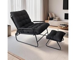 Relaxstoel – Relaxfauteuil – Lounge Stoel – Verstelbare Fauteuil – Schommelstoel – Ergonomische Armleuningen – Stevig Metalen Frame – Zacht Gevoerd Zitkussen – Draagbaar Binnen Buiten – Grijs/Zwart