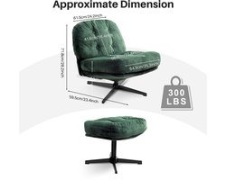 Relaxstoel - Schommelstoel - Fauteuil - Loungestoel - Moderne Vouwbare Accent Stoel - 360° Draaibaar Tufted Luil stoel - met Dikke Kussen en Ottoman voor Woonkamer - Groen
