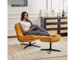 Relaxstoel - Schommelstoel - Fauteuil - Loungestoel - Moderne Vouwbare Accent Stoel - 360° Draaibaar Tufted Luil stoel - met Dikke Kussen en Ottoman voor Woonkamer - Groen