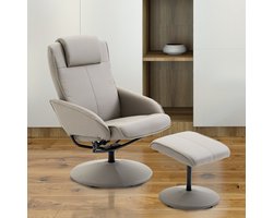 Relaxstoel – TV Stoel – Fauteuil – Draaistoel – Lounge Stoel – Grijs – 360° Draaibaar – Met Voetenbank