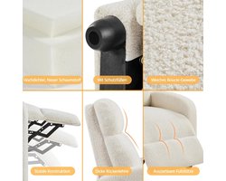 Relaxstoel Woonkamer Loungestoel met Verstelbare Rugleuning, Stoel Slaapkamer Televisiestoel met Voetensteun Ligstoel, Boucle Stof Polyester Ivoor