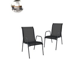 Relaxstoelen - Tuinstoelen - Set van 2 - Fauteuil - Relaxstoel - Voor Buiten - Met armleuning - Voor 2 Persoon - Zwart