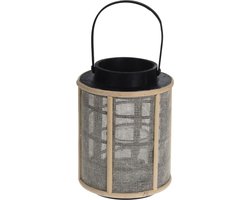 Relaxwonen Bamboe Lantaarn - 17x22 cm - Zwart/Naturel - Inclusief Glazen Kaarshouder - Voor Binnen & Buiten