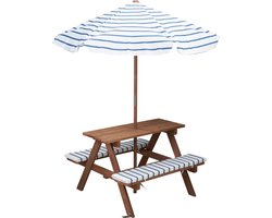 Relaxwonen - Kinder picknicktafel met parasol – hout – inclusief kussens
