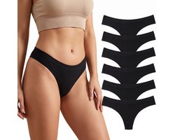 RENALUX String Set 6 Stuks - String Dames - Comfortabele Strings - Sexy Ondergoed Dames Katoen - Onderbroeken Dames - Zwart - Maat M