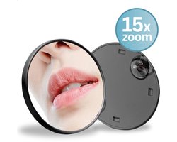 RENALUX - Vergrootspiegel met Zuignap - Make Up Spiegel 15x Vergroting - Vergroot Spiegel Badkamer - Scheerspiegel - Reisspiegel Vergroting - Zwart