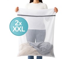 RENALUX Waszak Groot - Wasnet Groot - Set van 2 Stuks - 90cm x 110cm - Waszak Wasmachine - Wit