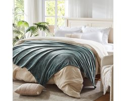 Rendiele Warme Knuffeldeken Fluffy 160x220cm, Flanellen Fleece Deken ook als Bankdeken Woonkamerdeken en Bedsprei, Groen